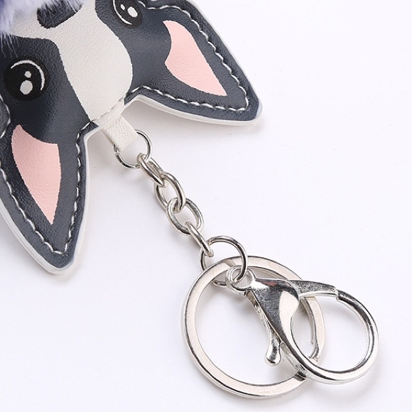 Cute Dog on Dusty Pink Pom Pom Keychain - Picture 2 of 11